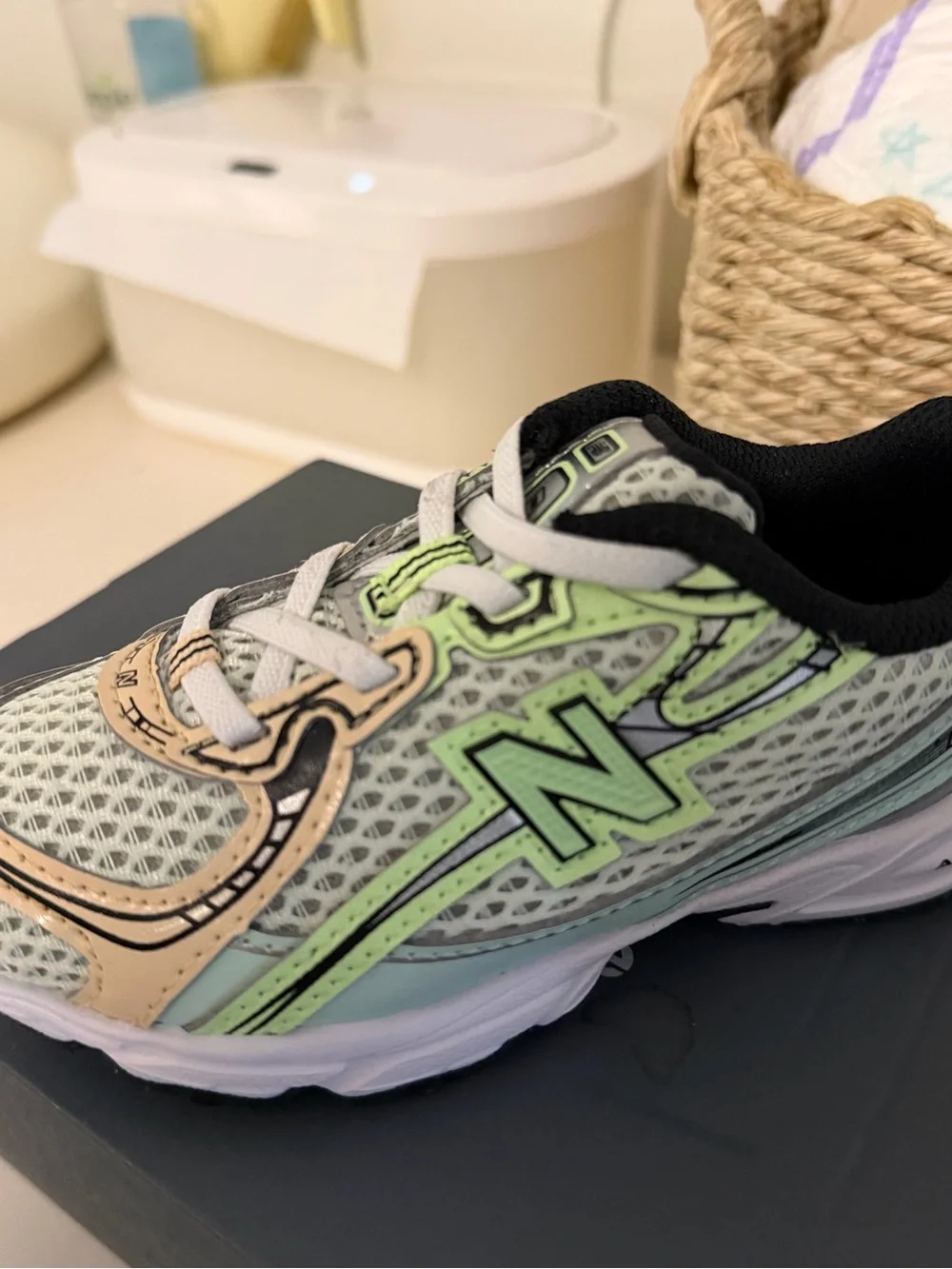 New Balance Kids Mint Green and Peach Athletic Sneaker